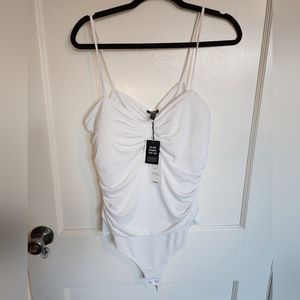 Express Body Contour Compression Ruched Bodysuit With Bra Cups XL